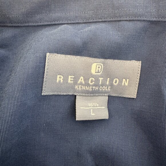 Kenneth Cole KC Reaction Large 16.5 16 1/2 Mens Blue Short Sleeve Button Shirt - Picture 11 of 13